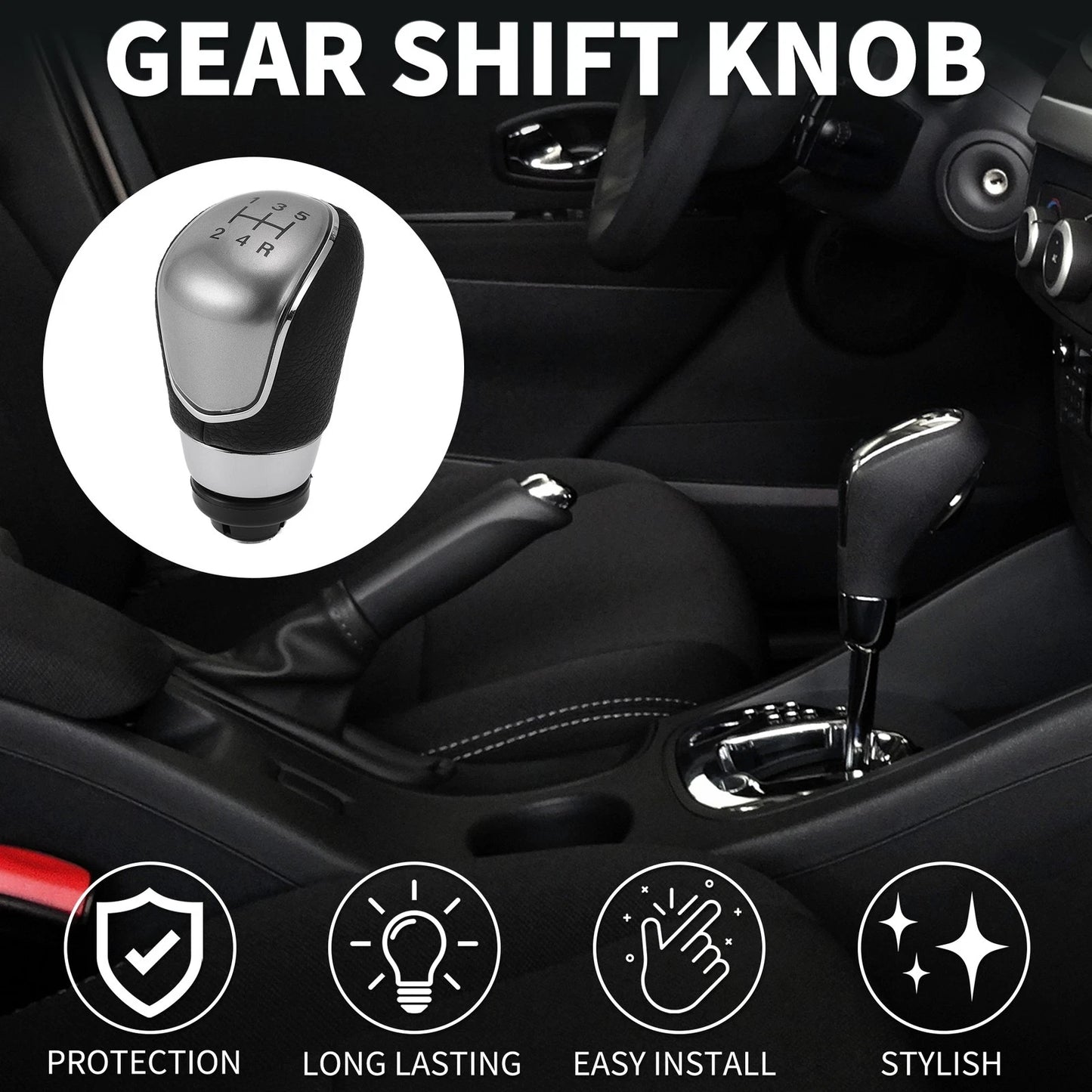 5 Speed Manual Gear Shift Knob for Ford B-Max (2012-2020) Black Faux Leather