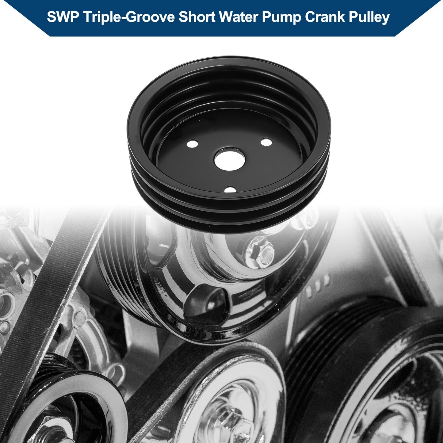 3 x Triple-Groove Short Water Pump Crank Pulley for Chevy SBC Small Block 262