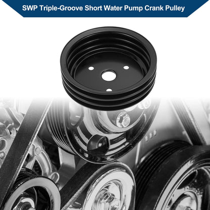 3 x Triple-Groove Short Water Pump Crank Pulley for Chevy SBC Small Block 262