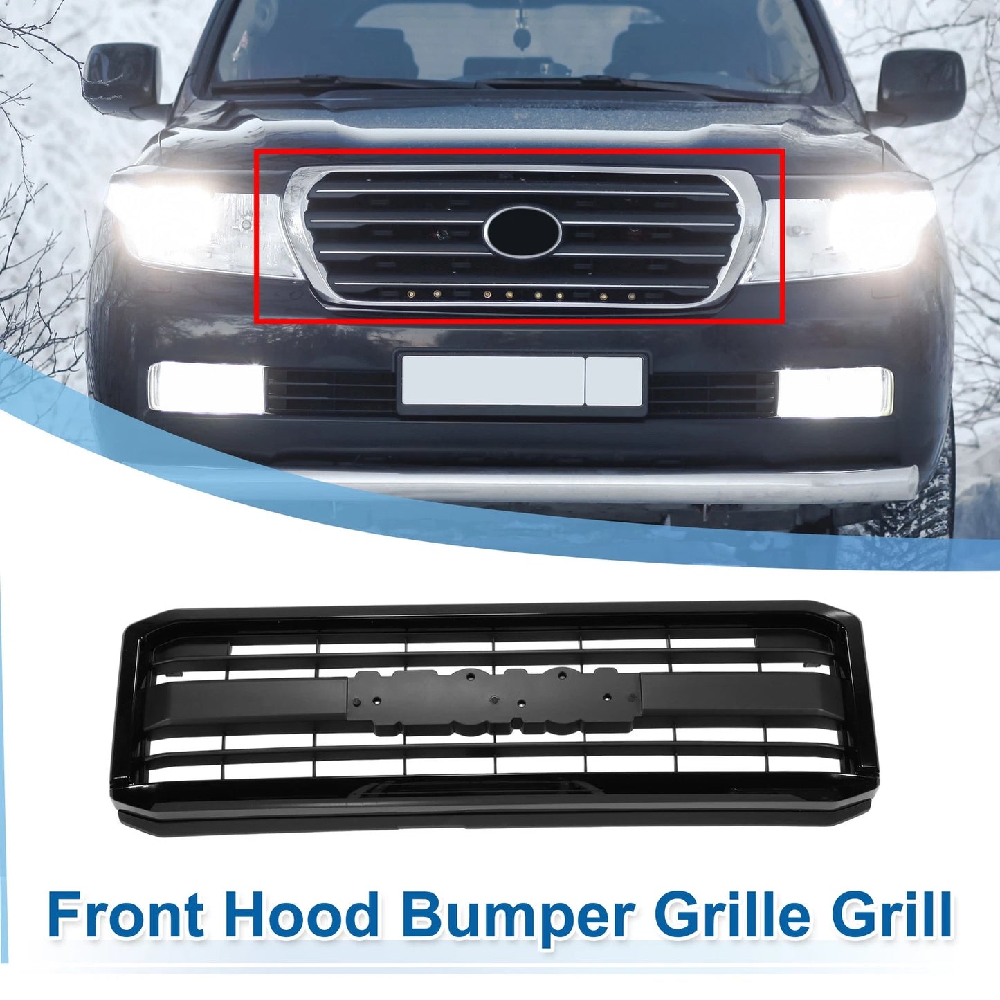 Front Upper Hood Bumper Grille for Toyota Land Cruiser (2007-2012) Black