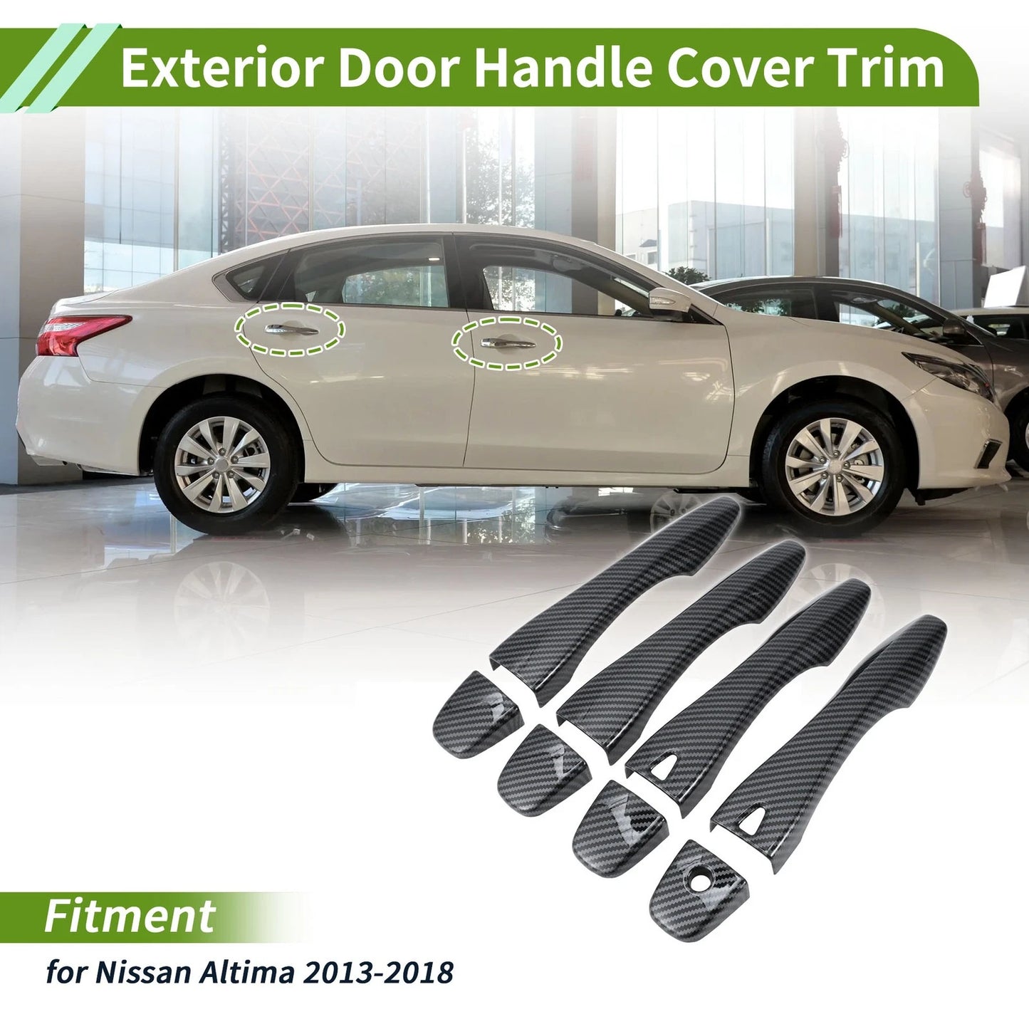 Carbon Fiber Black Exterior Door Handle Cover Trim for Nissan Altima (2013-2018)