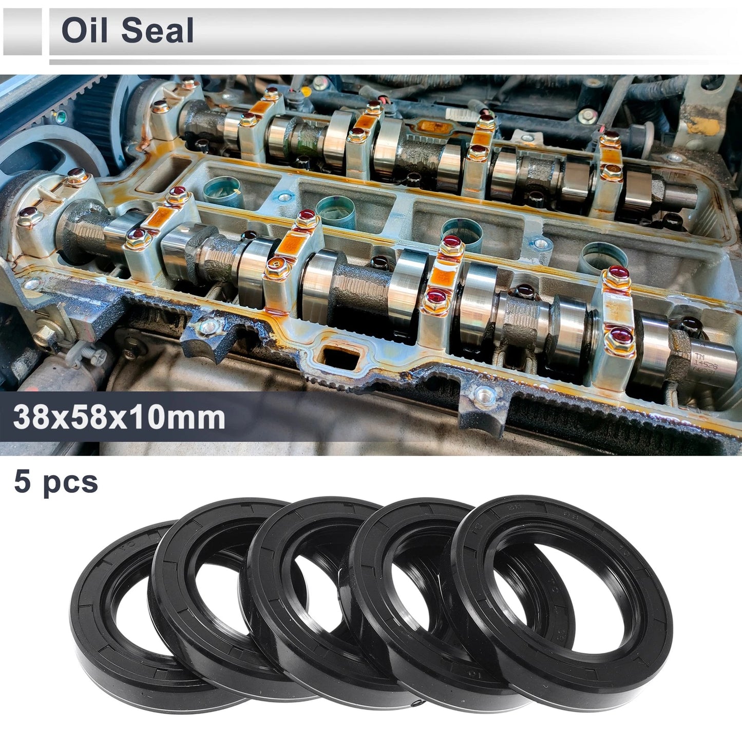 Oil Seal 38x58x10mm Rotary Shaft Seal Nitrile Rubber 5 Pcs
