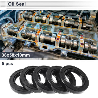 Oil Seal 38x58x10mm Rotary Shaft Seal Nitrile Rubber 5 Pcs