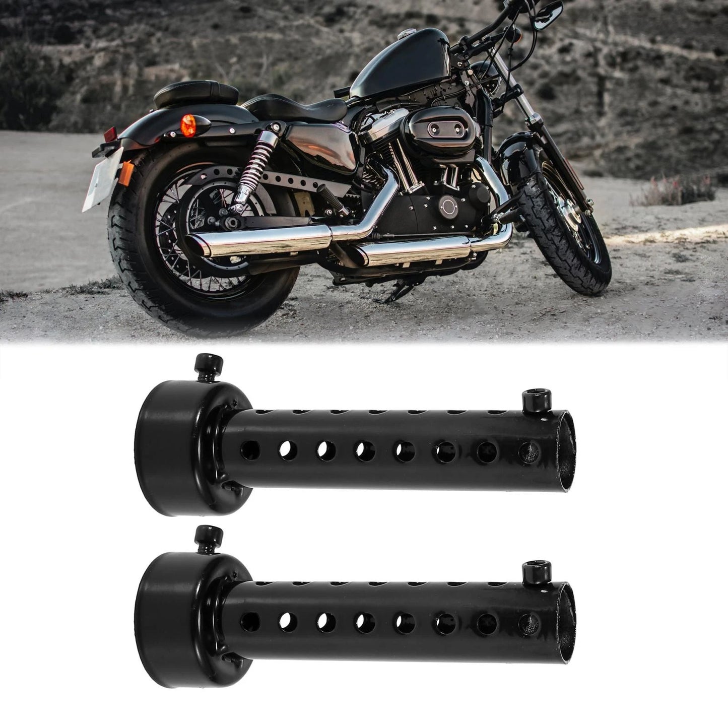 2 x 45mm Universal Motorcycle Exhaust Silencer Muffler Pipe Black