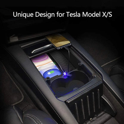 Center Console Organizer Storage Box Phone Wireless Charger for Tesla Model X