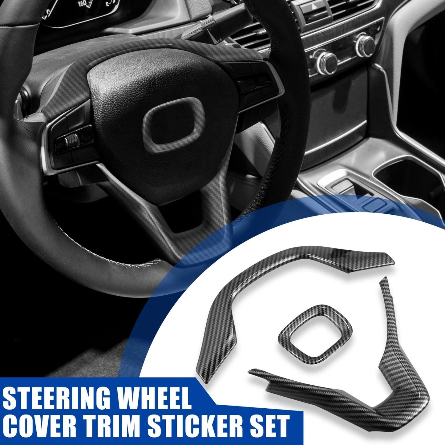 3pcs Steering Wheel Cover Trim for Honda Accord (2018-2021) Carbon Fiber
