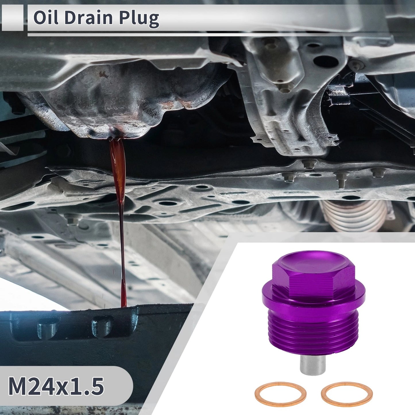 Set M24x1.5 Engine Oil Drain Plug with Gasket for Car Motorcycle Boat Purple