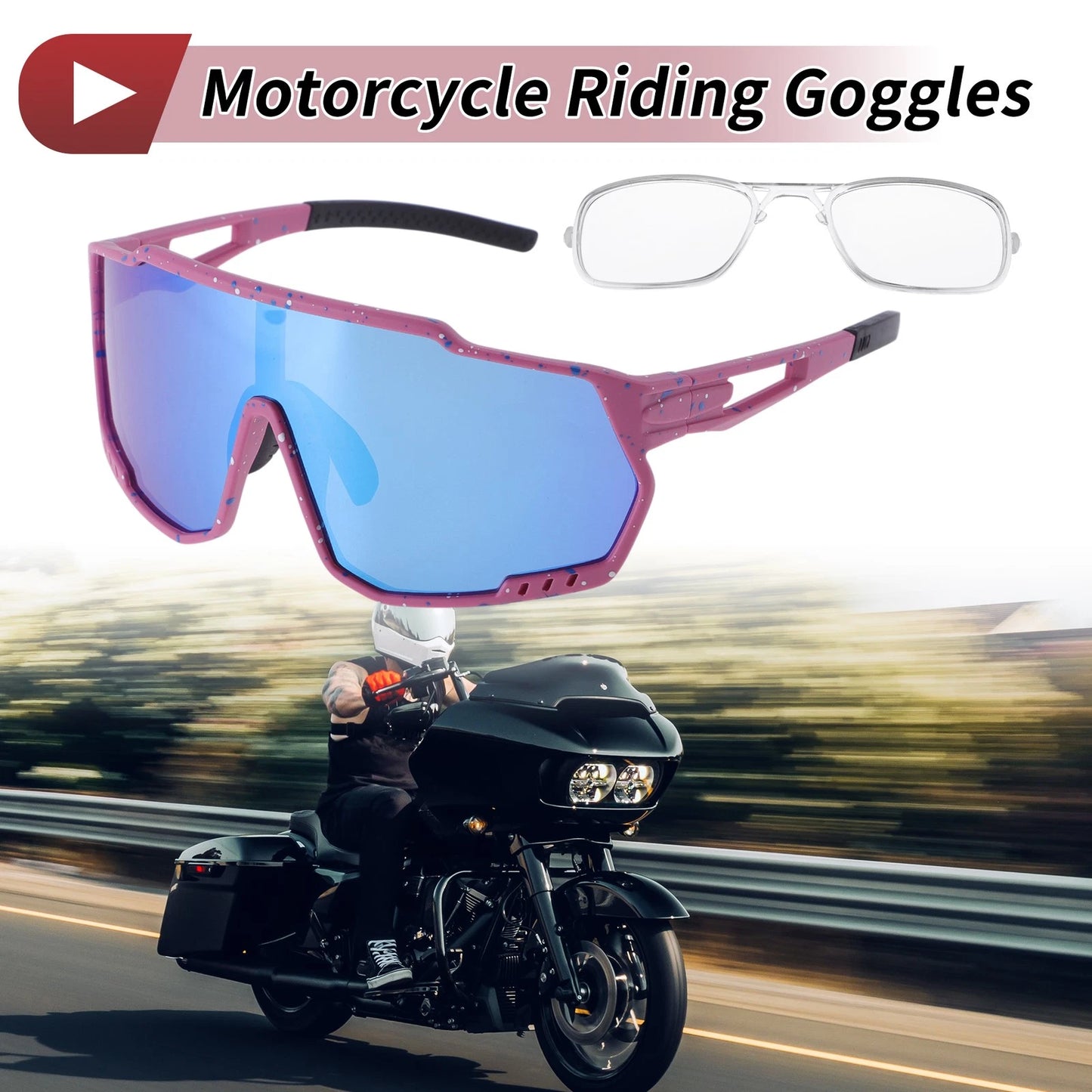 Goggles / Blue Lens Purple with Blue White Spots Frame PC for Motorcycle