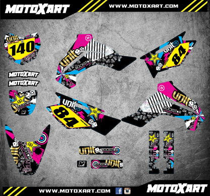 Custom Graphic Kit RUSH Style for Kawasaki KLX 140 (2008-2018) Decals