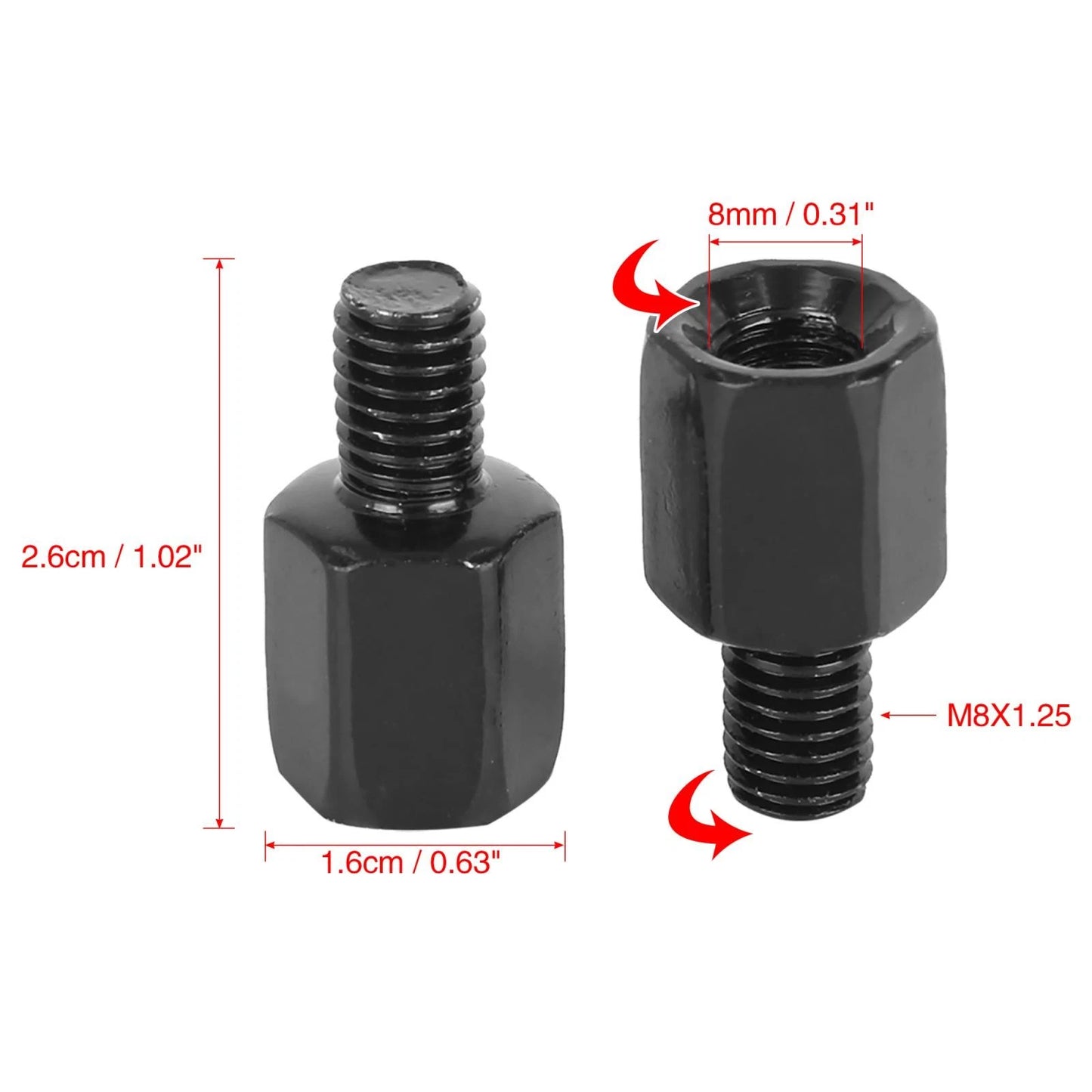 2pcs Black Motorcycle Rearview Mirrors Adapter Bolt Screw for Make Model