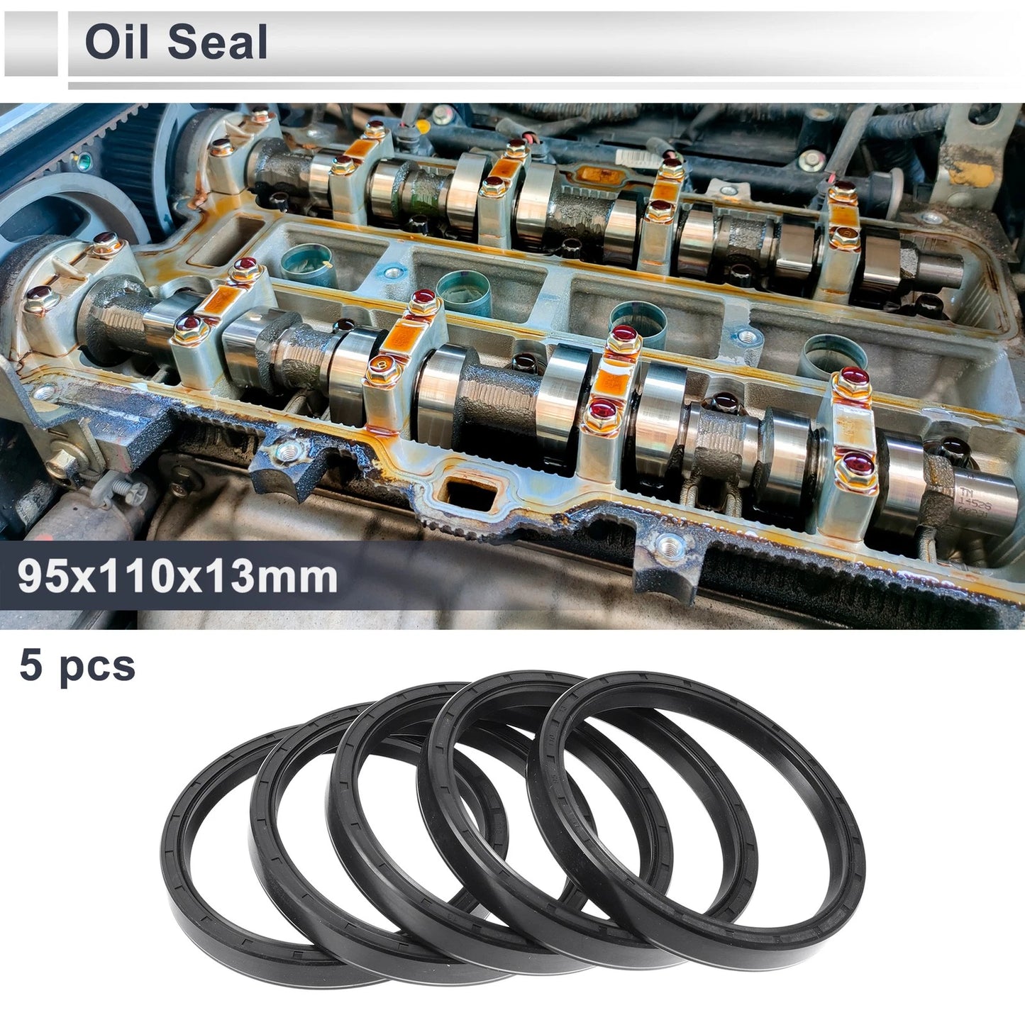Oil Seal Rotary Shaft Seal Nitrile Rubber 95x110x13mm Black 5 Pcs for Make Model