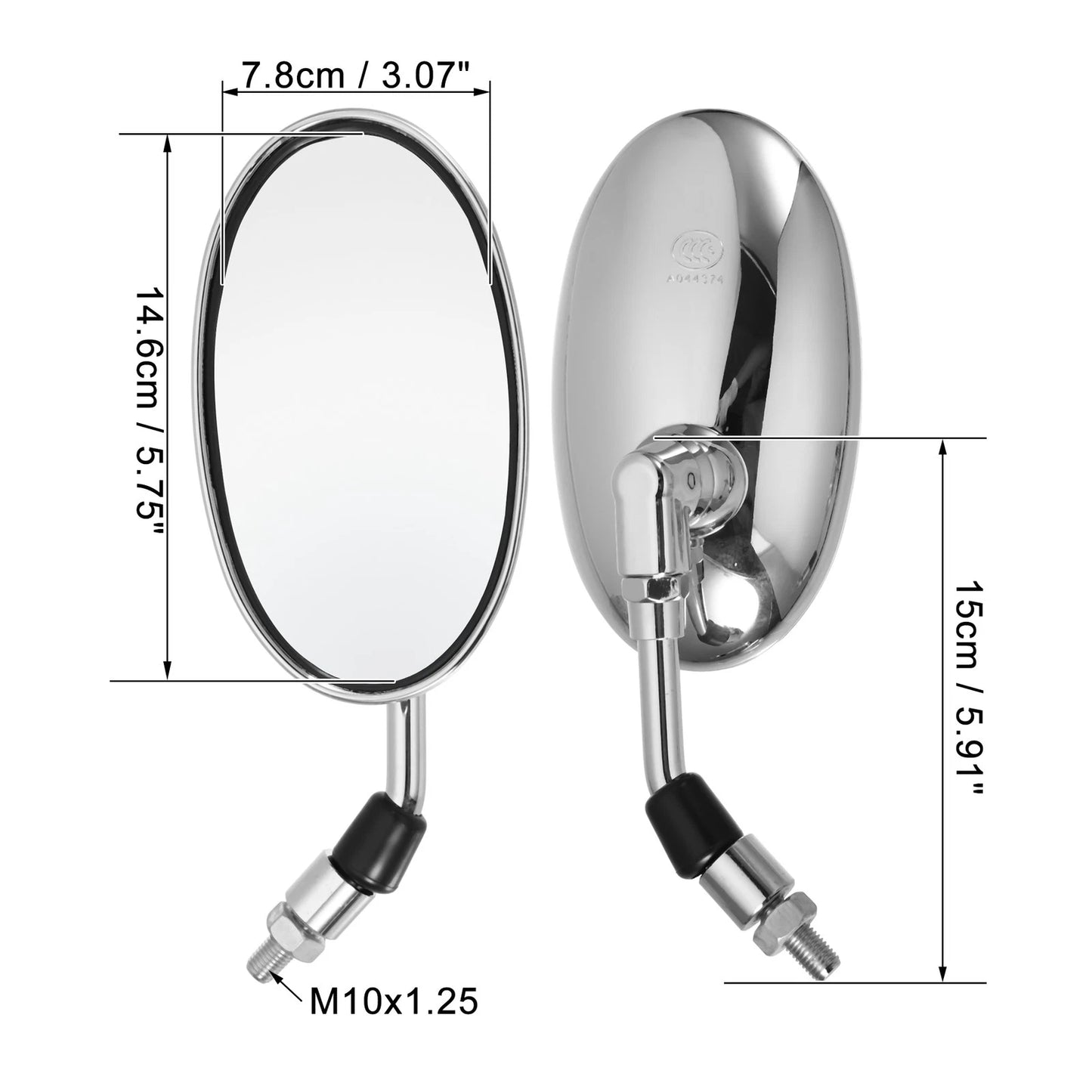 2 x Pair Rearview Side Mirror 10mm Screw Thread for Motorcycle Universal Silver