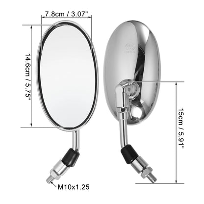2 x Pair Rearview Side Mirror 10mm Screw Thread for Motorcycle Universal Silver