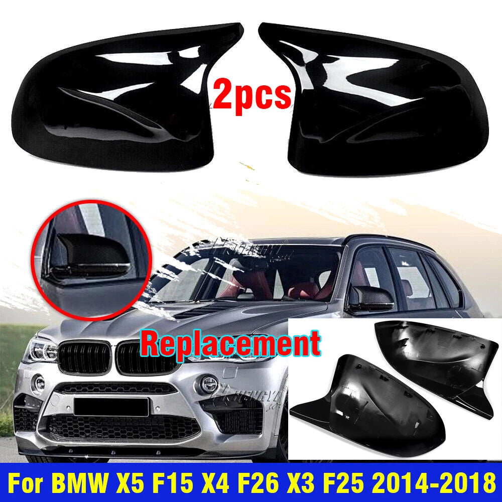 Gloss Black Snap-On Side Mirror Cover Cap for BMW X5 X4 X3 (2014–2018)