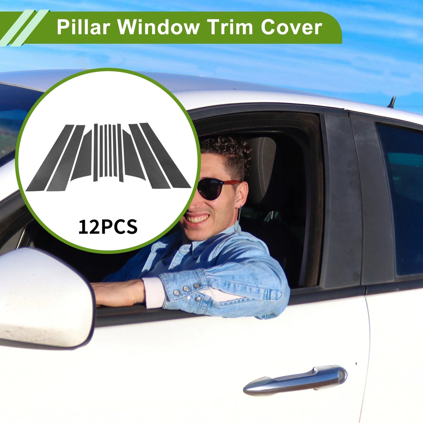 12 Pcs Door Pillar Window Trim for BMW 2-Series Carbon Fiber (2016-2019)