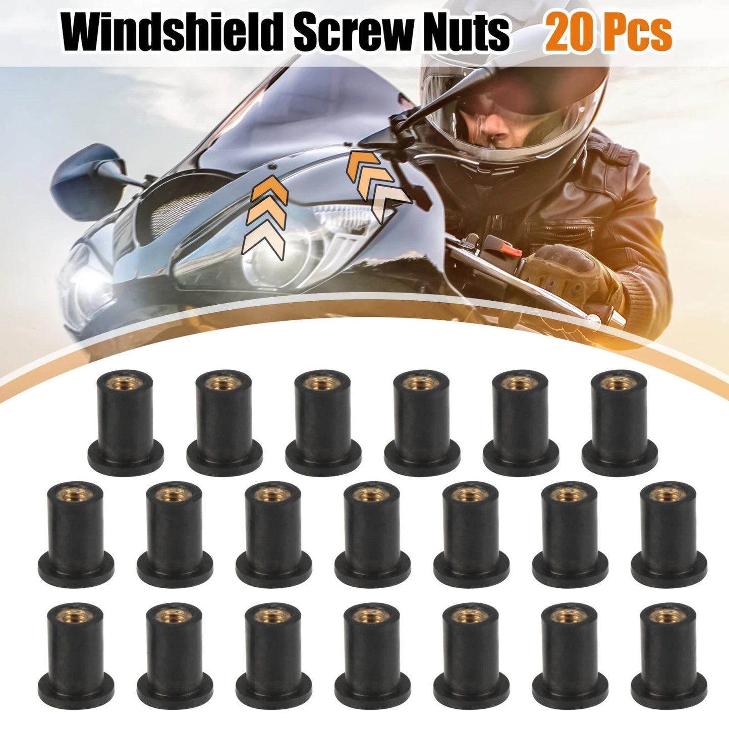 20 x M4 4mm Black Rubber Windshield Screws Bolts Nut for Motorcycle
