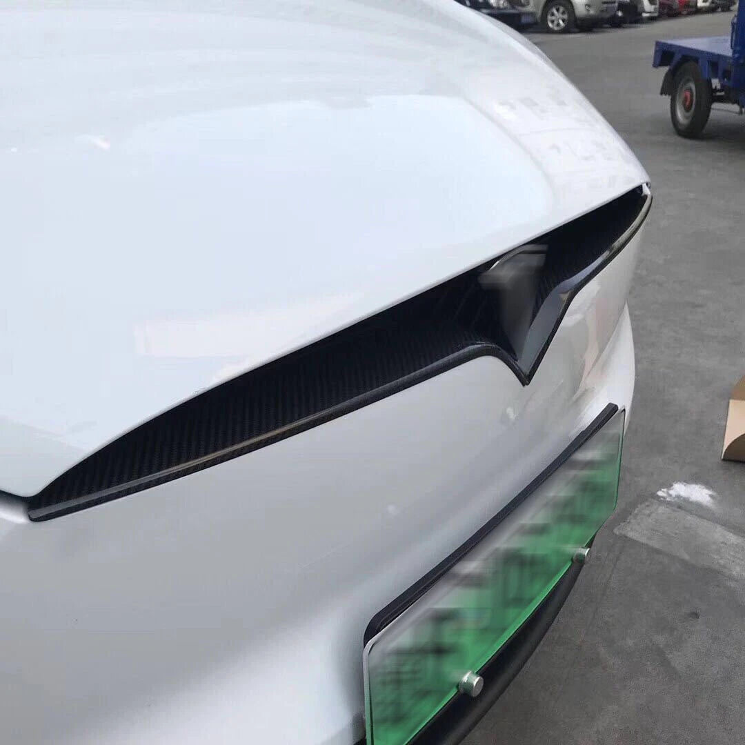 Carbon Fiber Front Bumper Central Grille Cover Trim For Tesla Model X 2017-2020