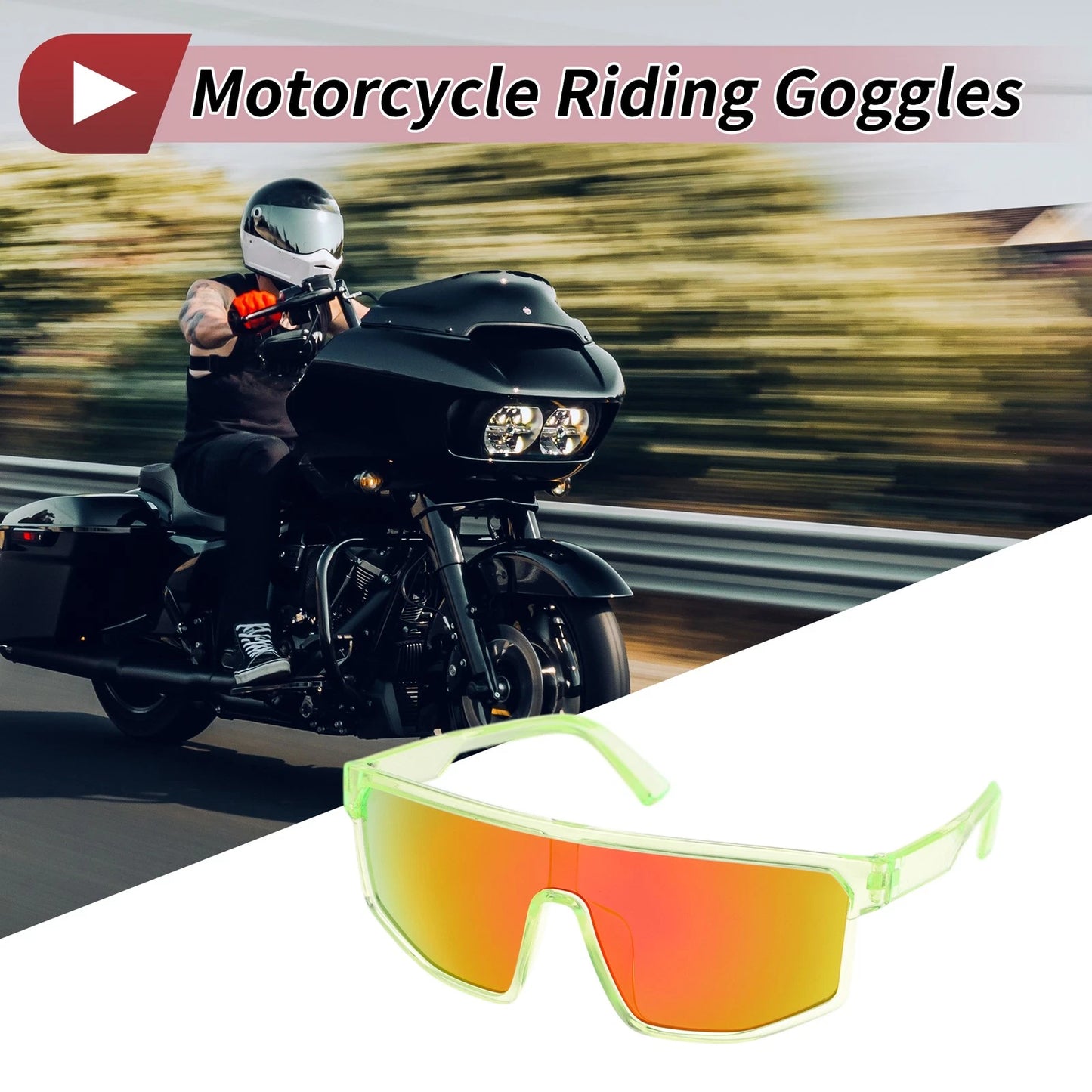 Motorcycle Riding Goggles Red Lens Green Frame PC Cycling Sunglasses