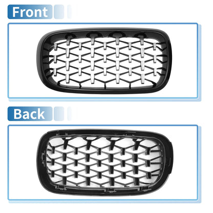 Front Hood Bumper Grille for BMW X5 2014-2016 - 1 Pair Black Silver Tone