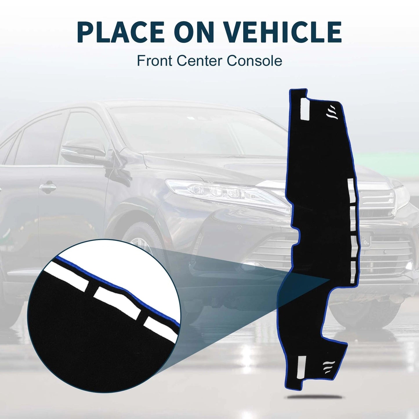 Dashboard Dash Cover Mat 1 Set with Sticker Black Blue for TOYOTA Harrier 80