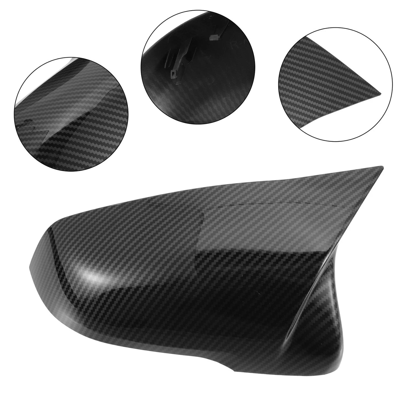 Pair Rear View Mirror Cover Shell for BMW X1 Carbon Fiber Pattern Black