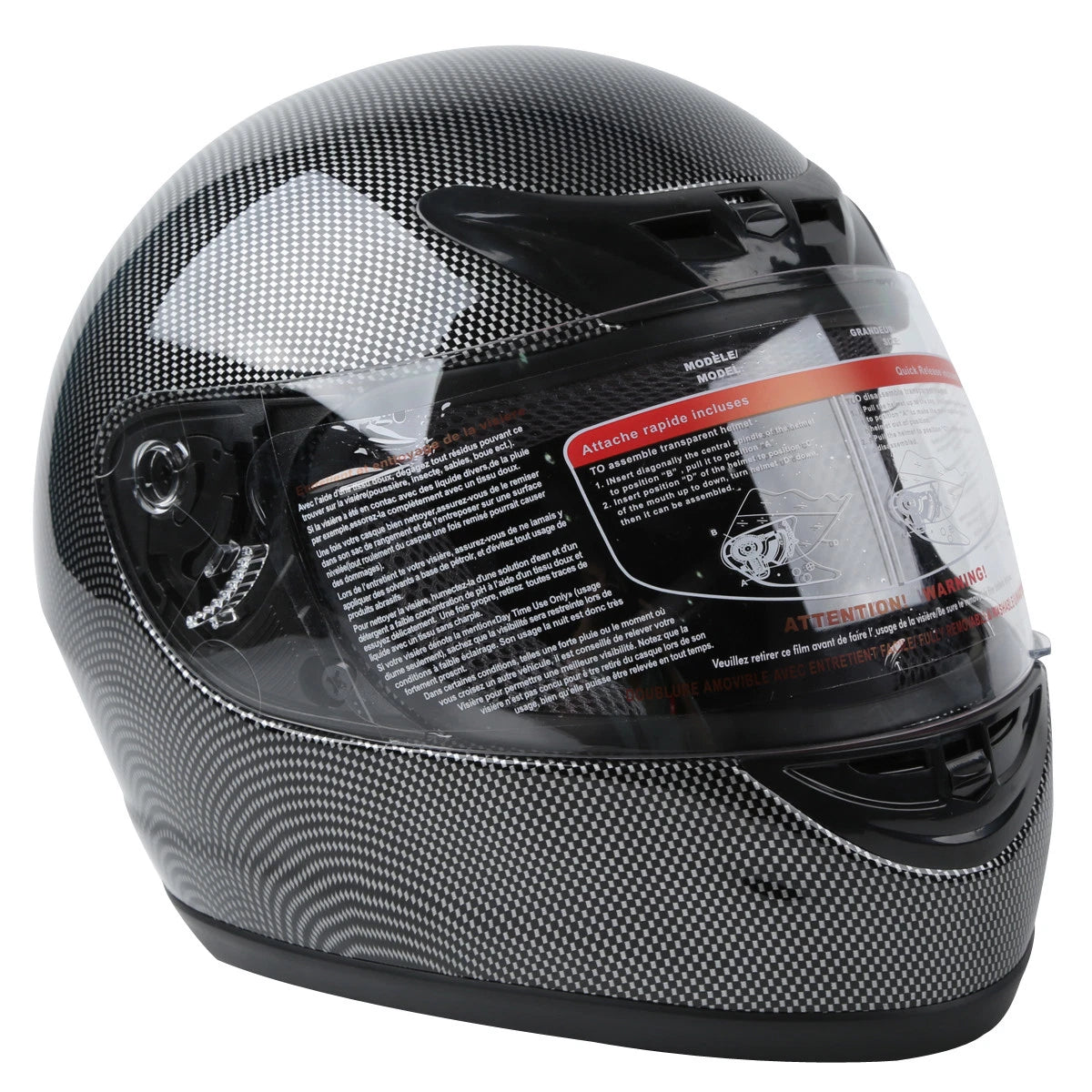 Carbon Fiber Black DOT Adult Flip Up Full Face Motorcycle Helmet - S M L XL
