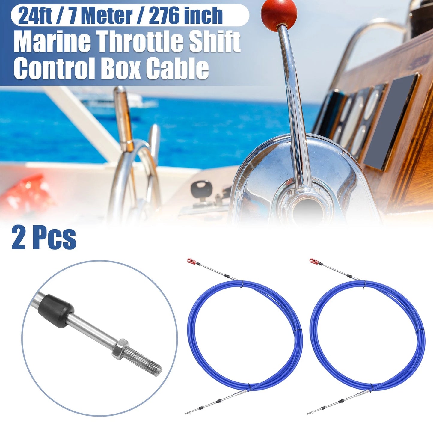 Marine Throttle Shift Control Box Cable / 2pcs 24ft 276 Inch / with Clevis Blue