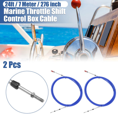 Marine Throttle Shift Control Box Cable / 2pcs 24ft 276 Inch / with Clevis Blue