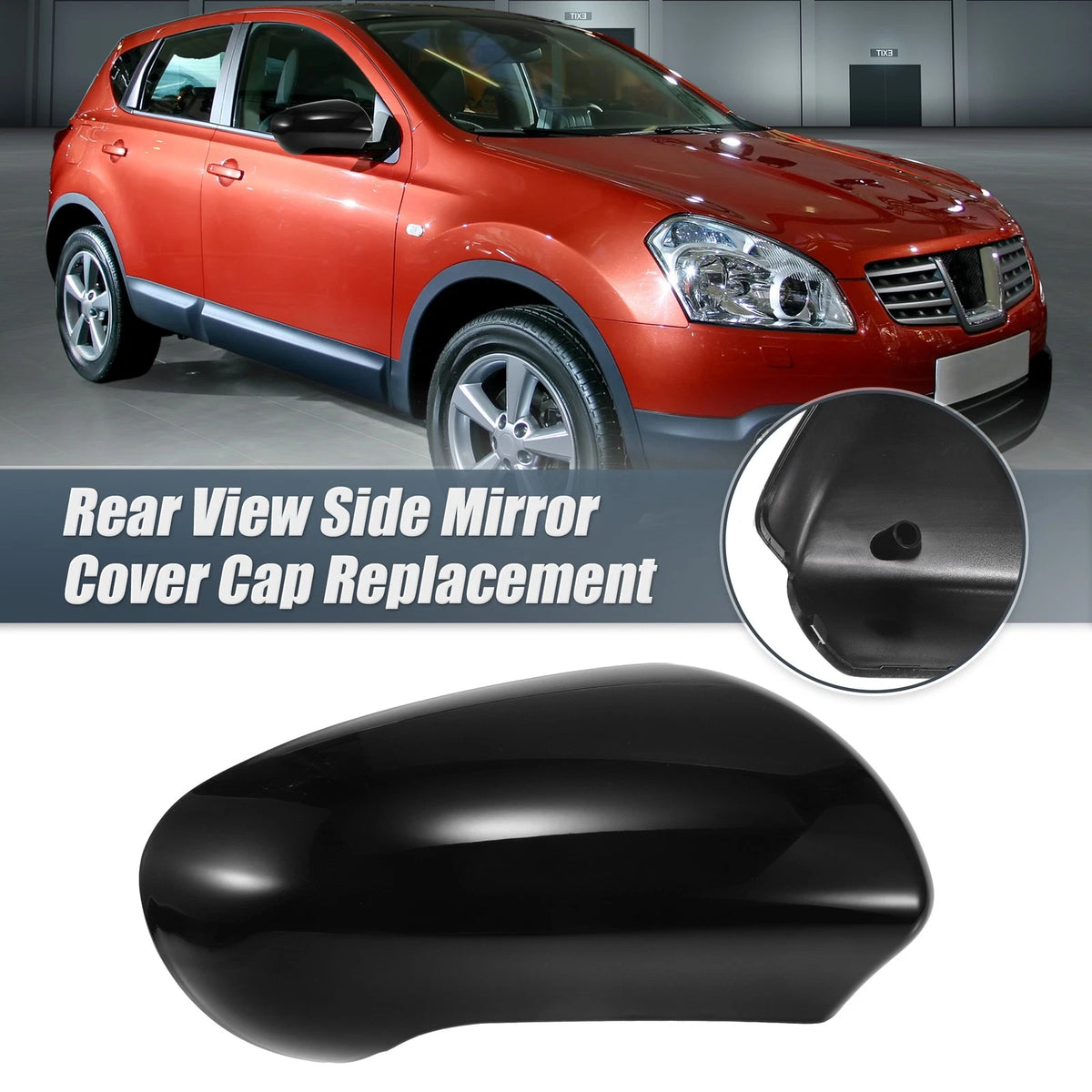 Gloss Black Right Side Mirror Cover for Nissan Qashqai J10 (2007-2014)