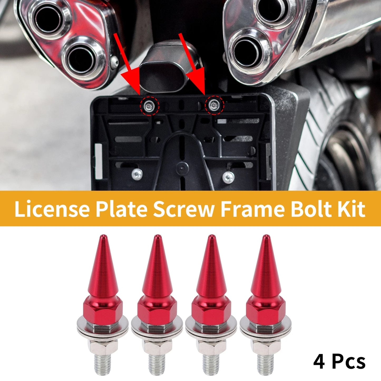 M6 License Plate Screws Cover 54mm Aluminum Alloy Red 4 x Universal Motorcycle