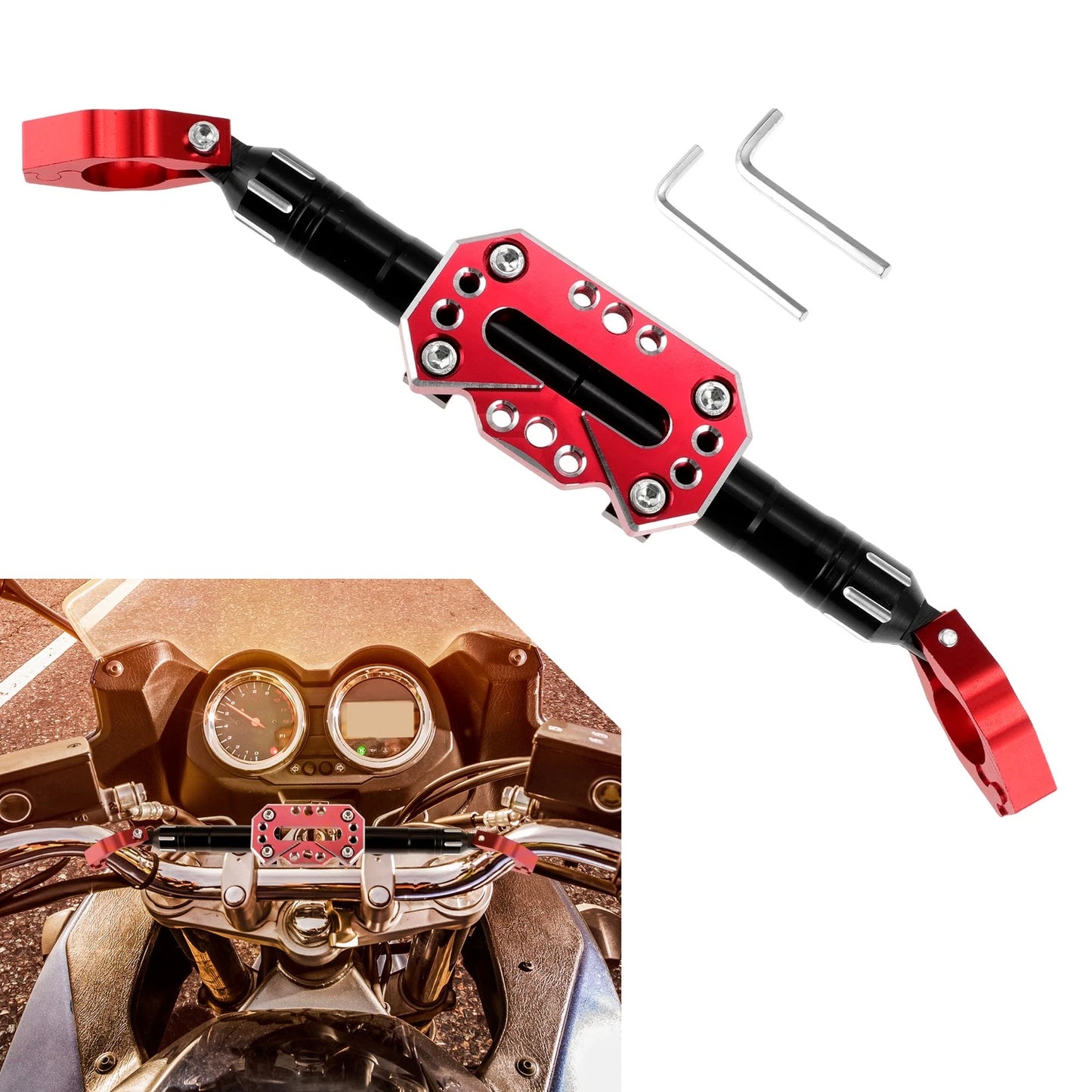 Motorcycle Balance Handle Bar Extender Bracket 260mm Center Hole Red for Bike