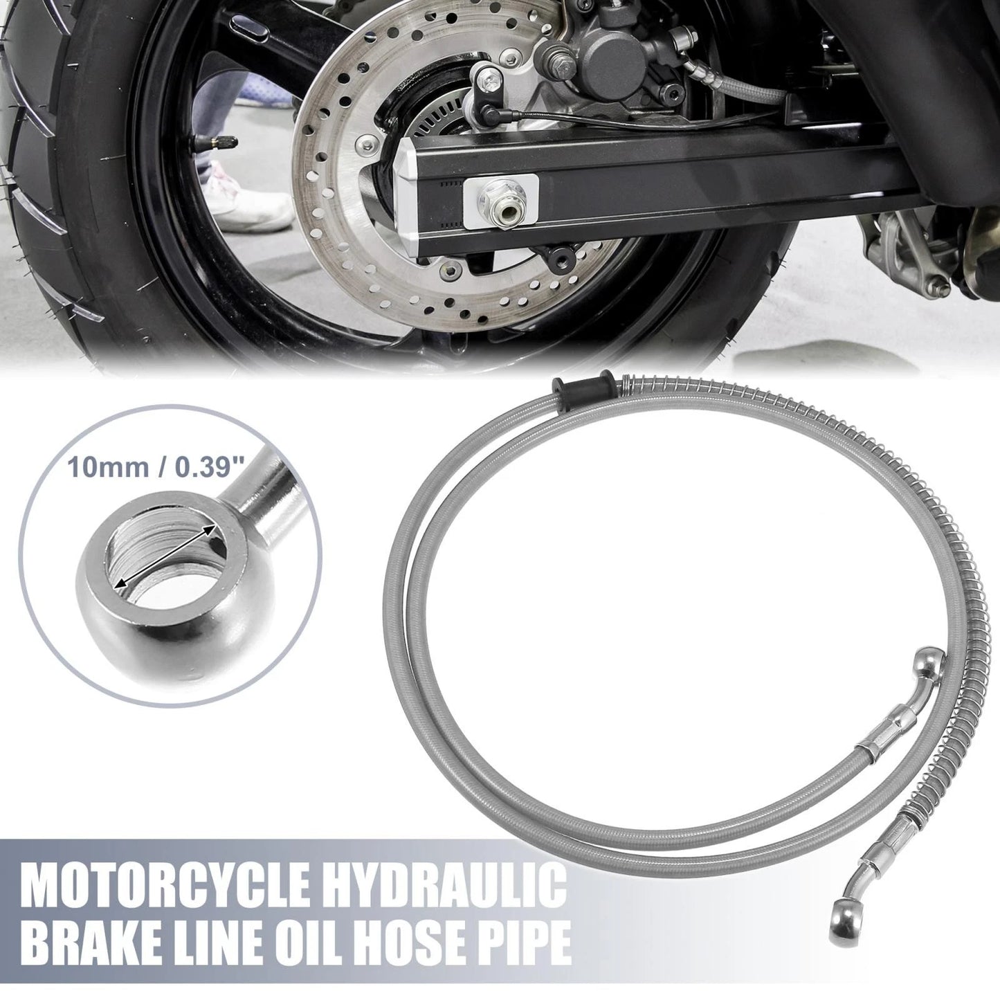 55.12" 10mm Brake Line Oil Hose Stainless Steel for Motorcycle