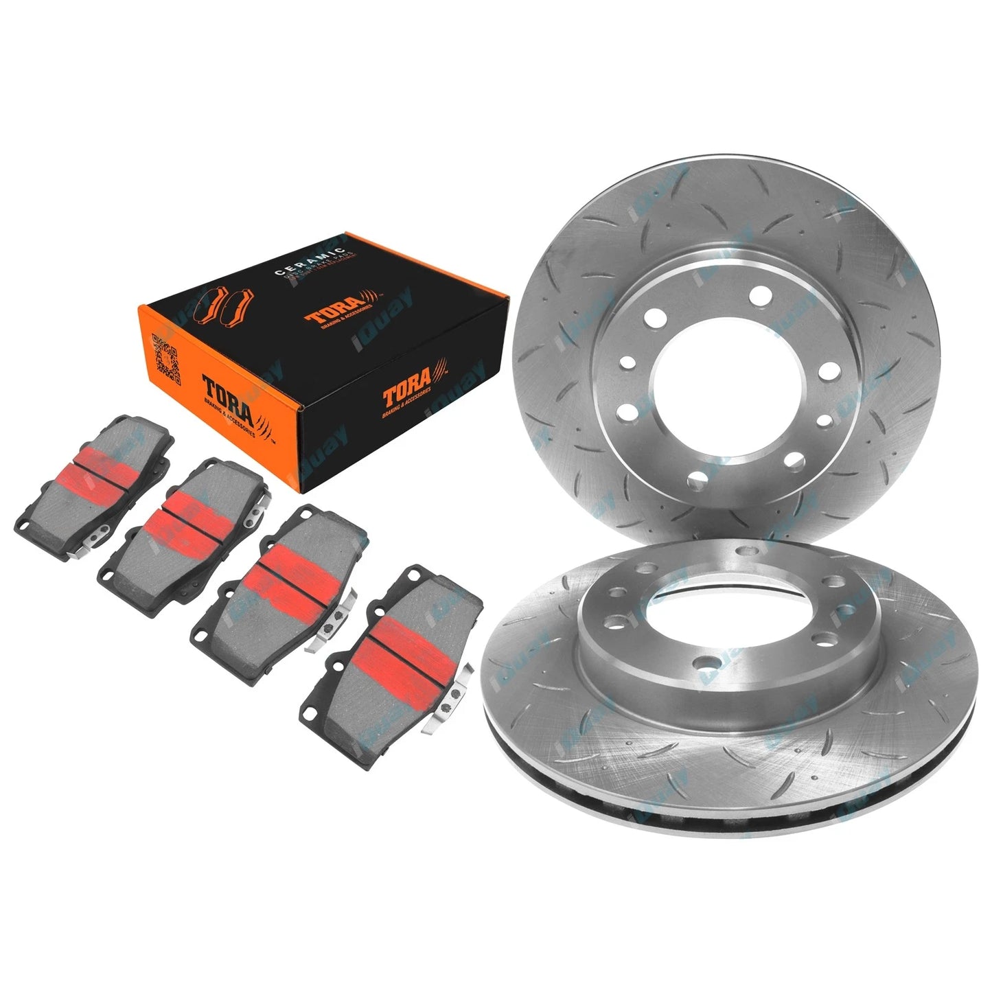 Drilled & Slotted Front Disc Brake Rotors & Pads for Hilux 89-99 4x4