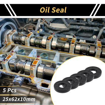 Oil Seal 5 Pcs Seal Ring Rotary Shaft NBR Rubber 25x62x10mm Black