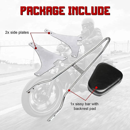 Chrome Sissy Bar Backrest Pad for Harley Sportster XL 1200 (2004-2016)