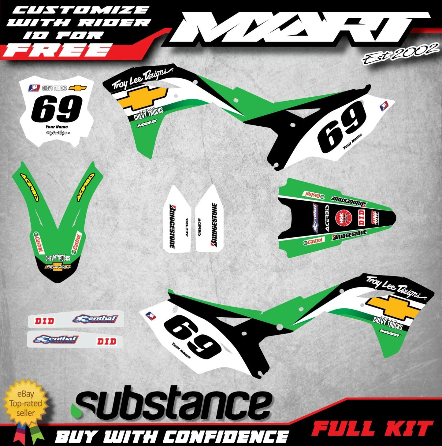 Kawasaki KXF 250 Graphics Stickers for KX 250F (2017-2020)