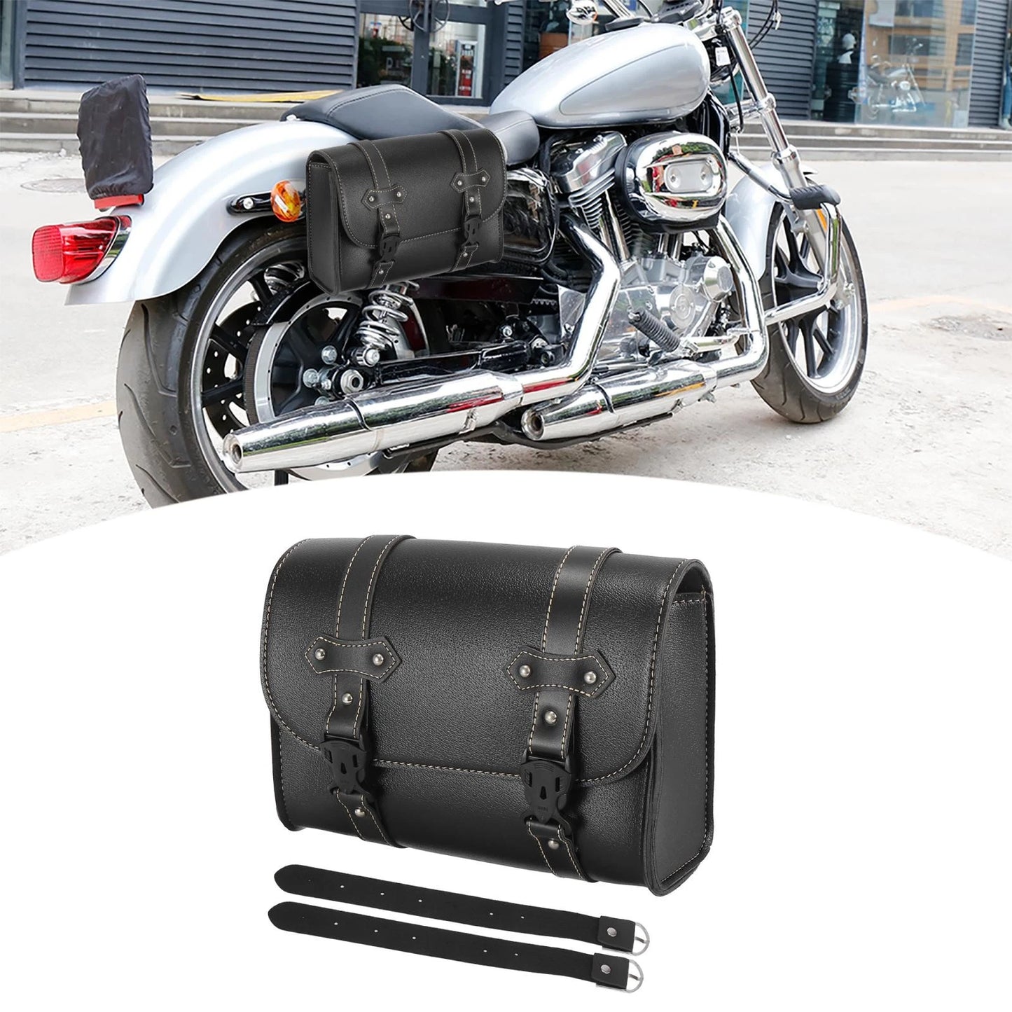 Tool Bag / Handlebar Bags / Luggage - Faux Leather Black for Motorcycle