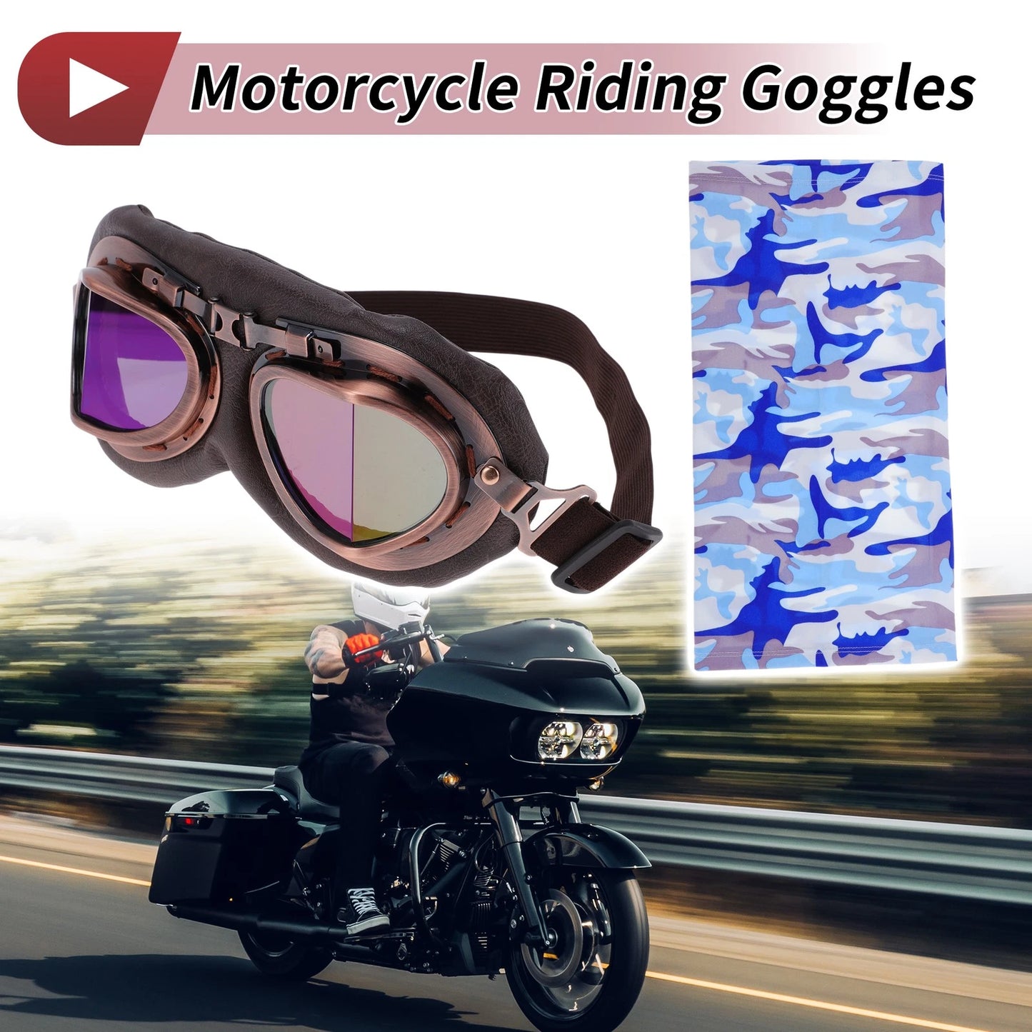 Motorcycle Riding Goggles Multicolour Lens Brown Frame Cycling Sunglasses