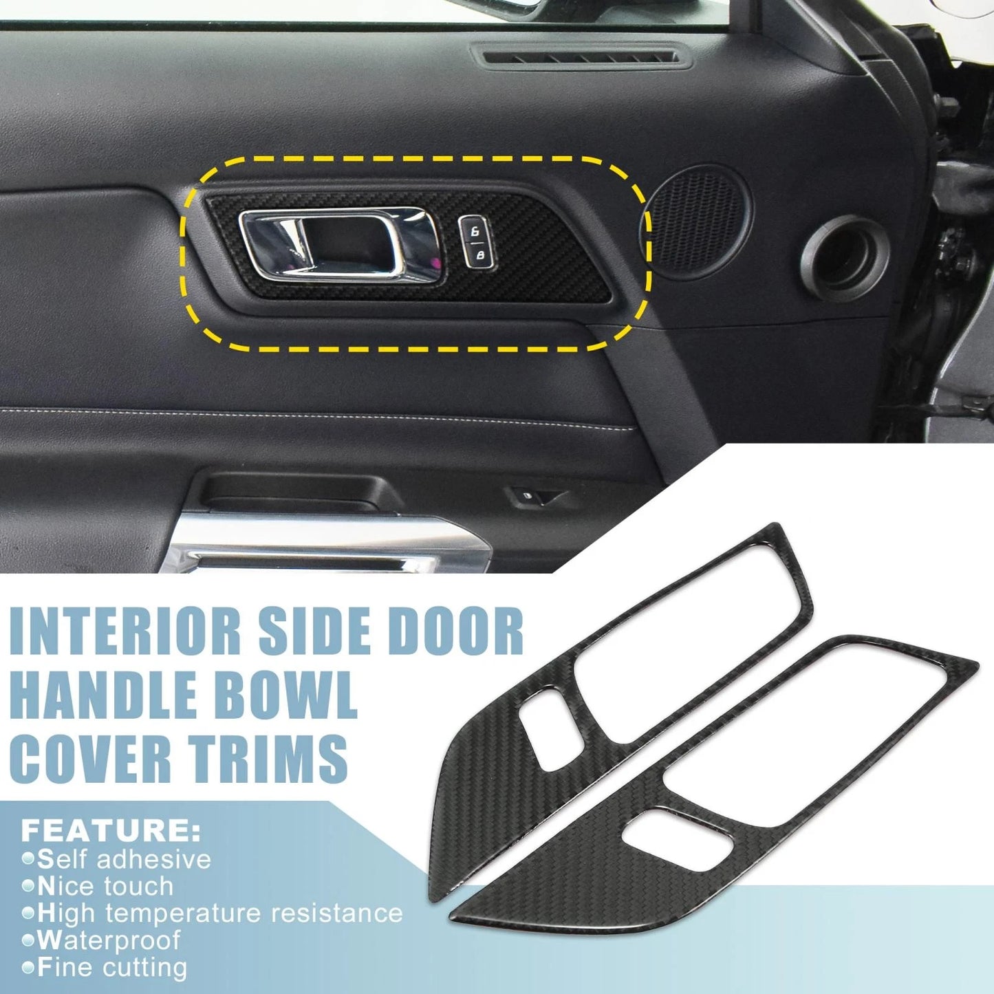 2 x Side Door Handle Bowl Covers for Ford Mustang (2015-2021) Black Trim