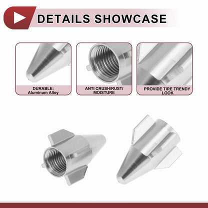 4 x Mini Rocket Style Tire Valve Stem Caps Dust Covers Silver Tone