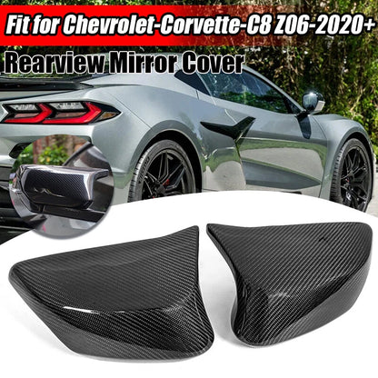 2 x Real Carbon Fiber Horn Mirror Covers for Chevrolet Corvette C8 (2020-2023)