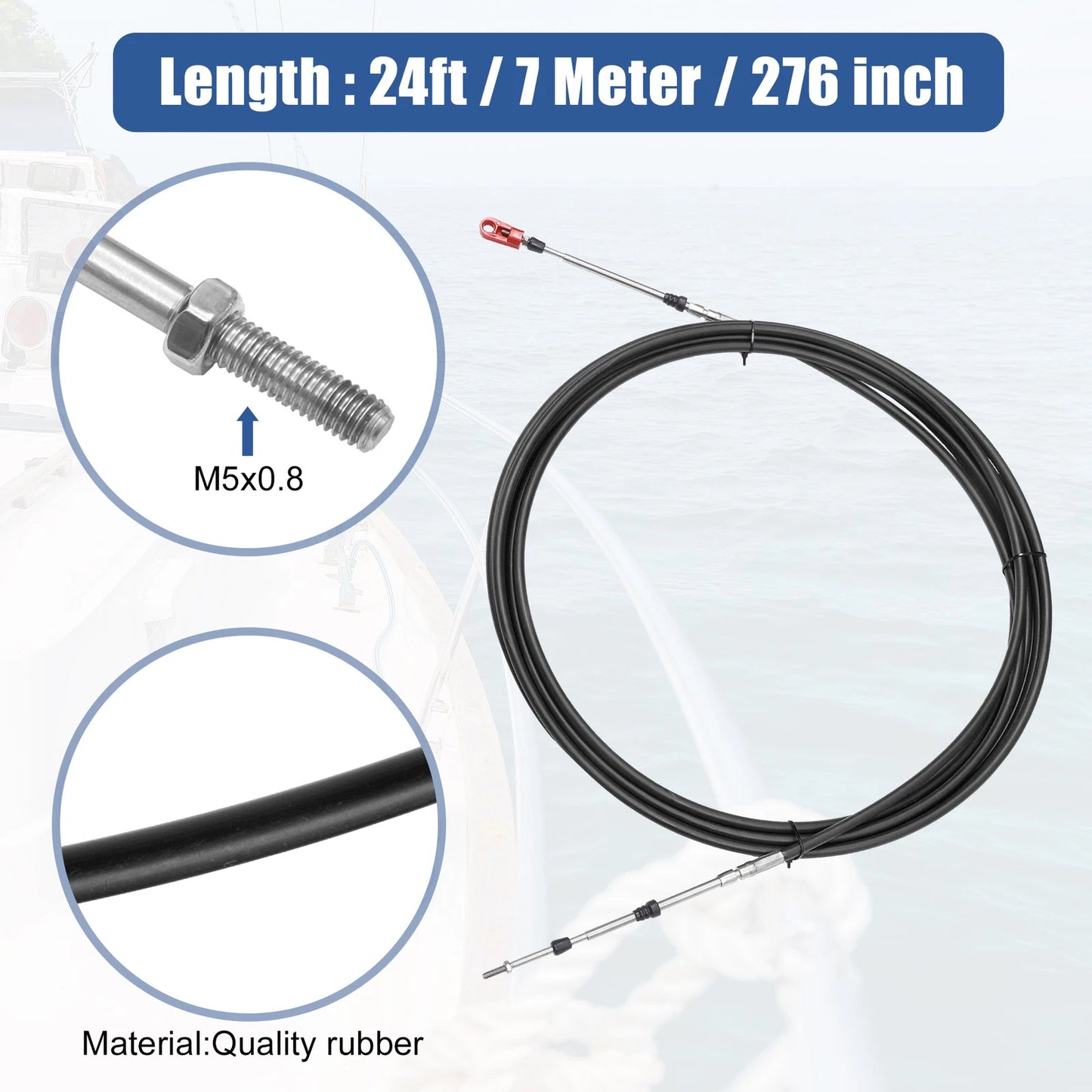 2 x Marine Throttle Shift Control Box Cable with Clevis Black for Outboard