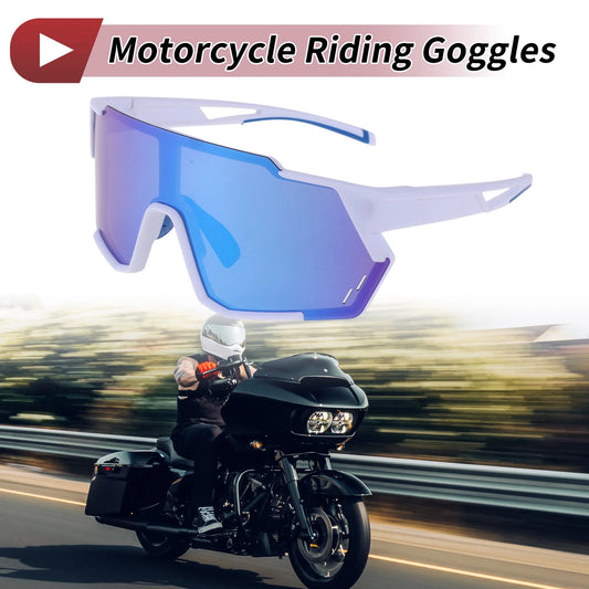 1 Pc Motorcycle Riding Goggles Blue White Tri-Acetyl Cellulos PC