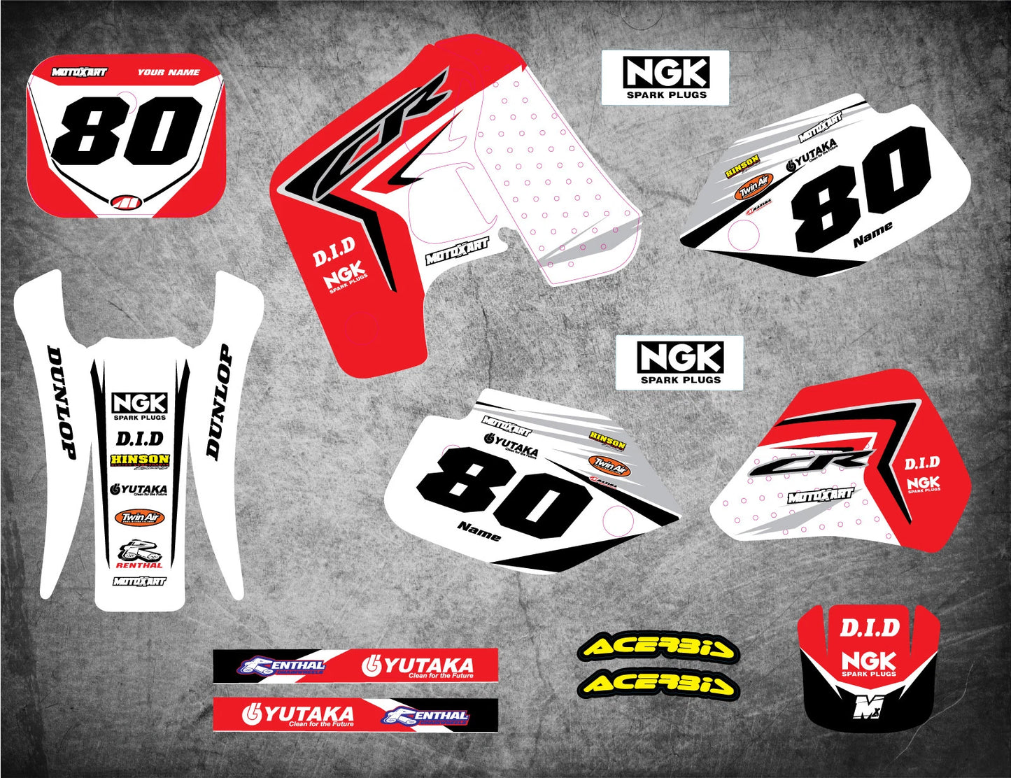 Custom Graphics Full Kit for Honda CR 80 (1993-1995) REBOUND STYLE Stickers