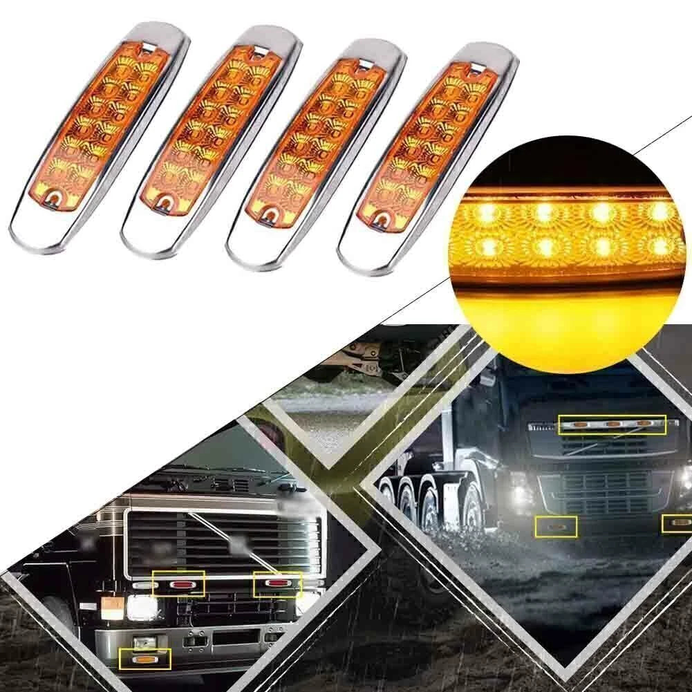 4X Amber 12 LED Sealed Side Marker Clearance Lights for Truck Trailer 12V