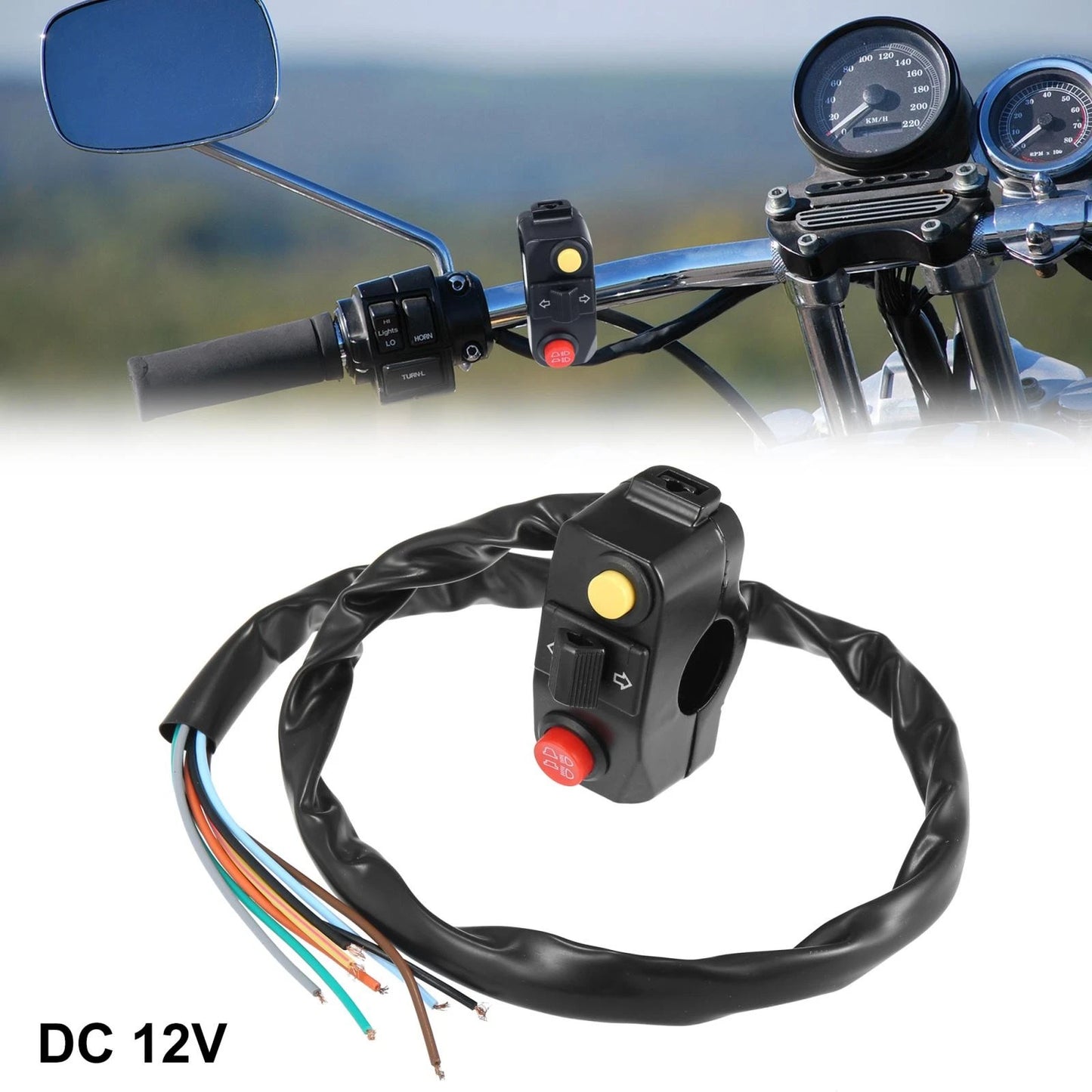 Switch / 7/8 22mm / Handlebar Switch with Horn Indicator Light for Motorcycle