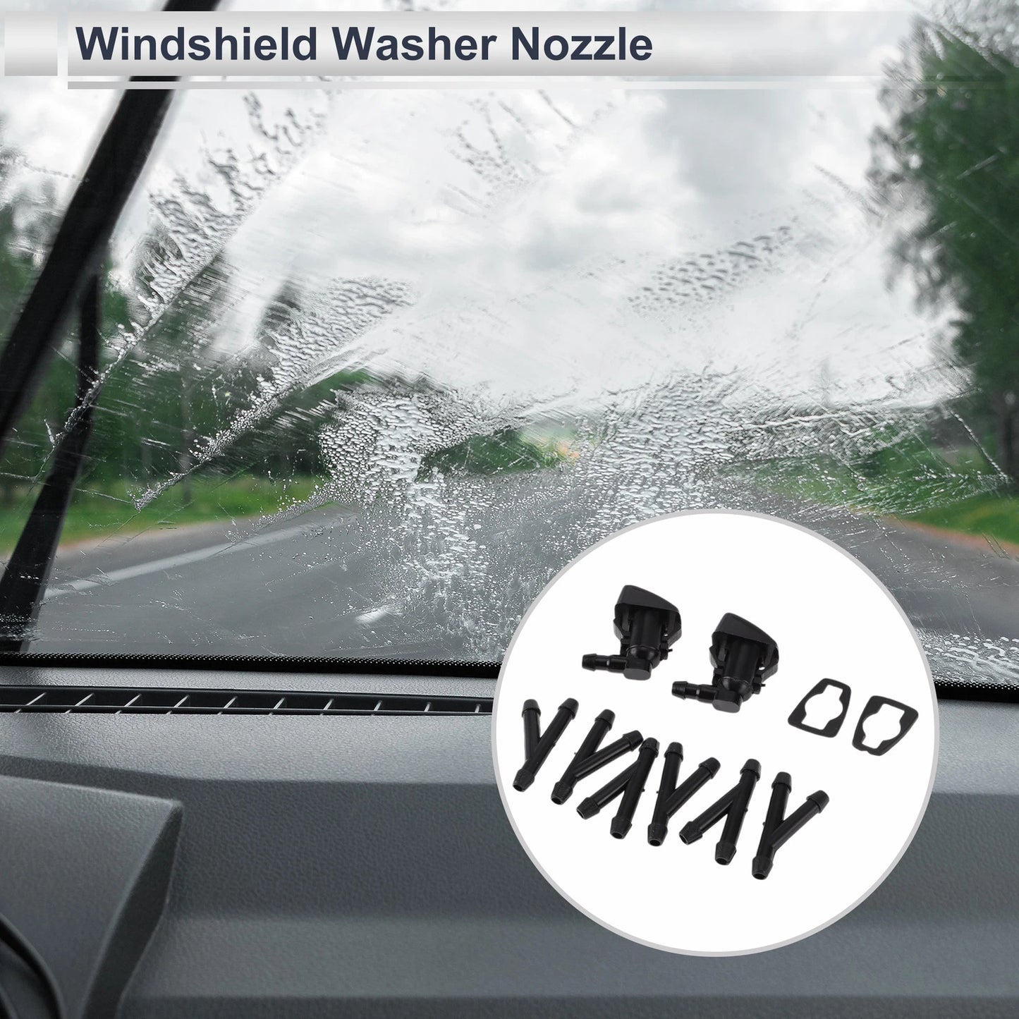 Windshield Washer Nozzle & 6 x Hose Connectors for Ford