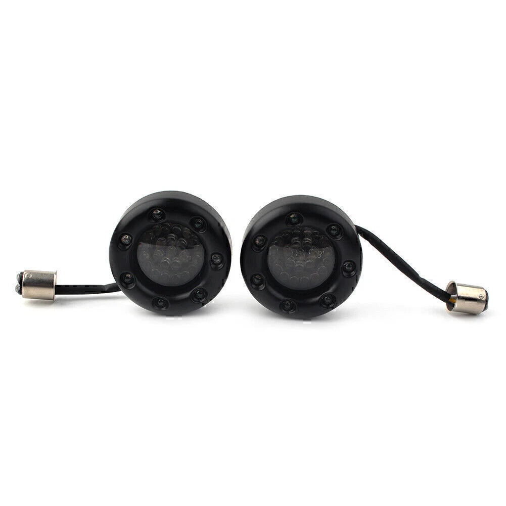 Red LED Turn Signal Lights with Gloss Black Trim Ring for Harley Sportster