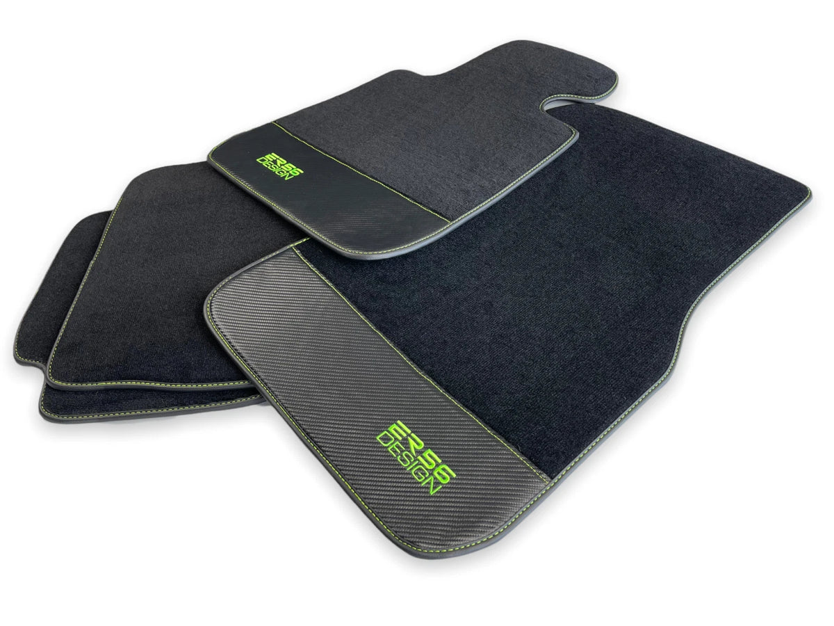 Floor Mats for BMW 7 Series E65 Carbon Fiber Leather Green (2002-2008)