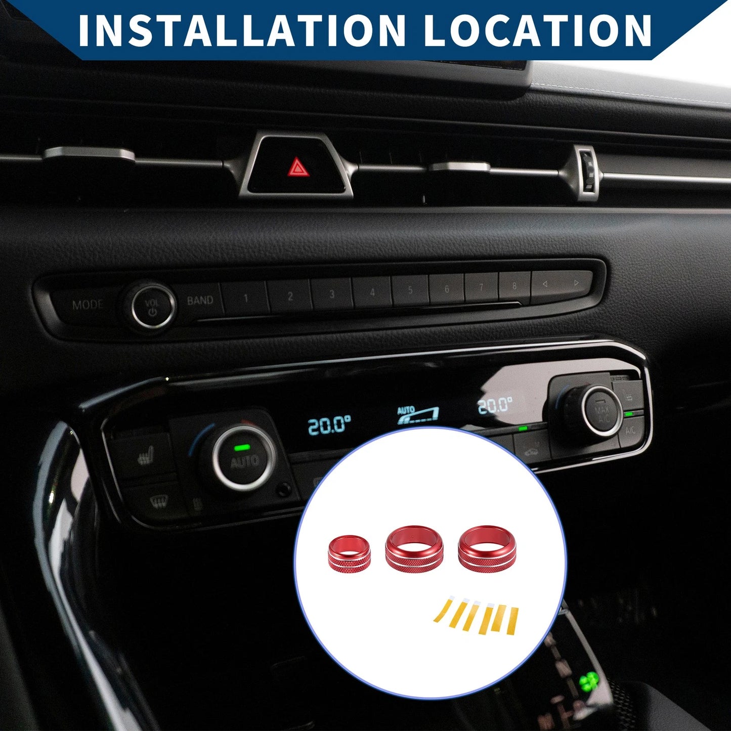 AC Radio Volume Knob Cover Ring for Toyota Supra 2018-2022 - Red 3 x Pcs